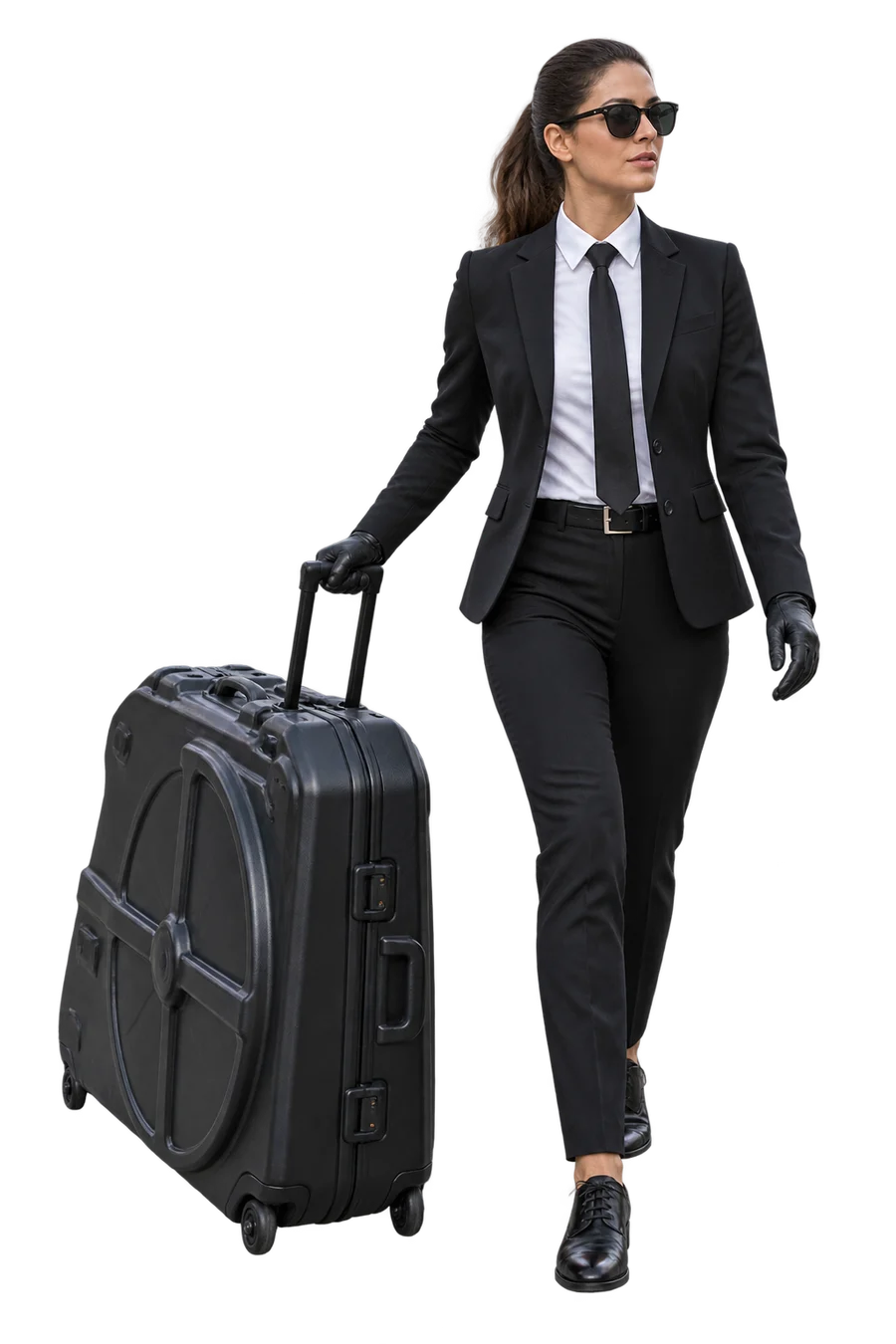 A chauffeur handling a bicycle case at the boot