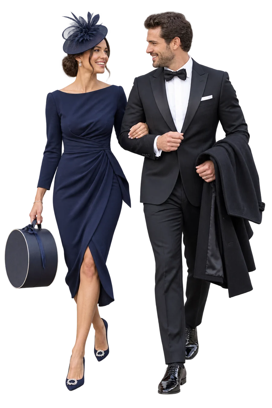 Two guests dressed for a black-tie evening