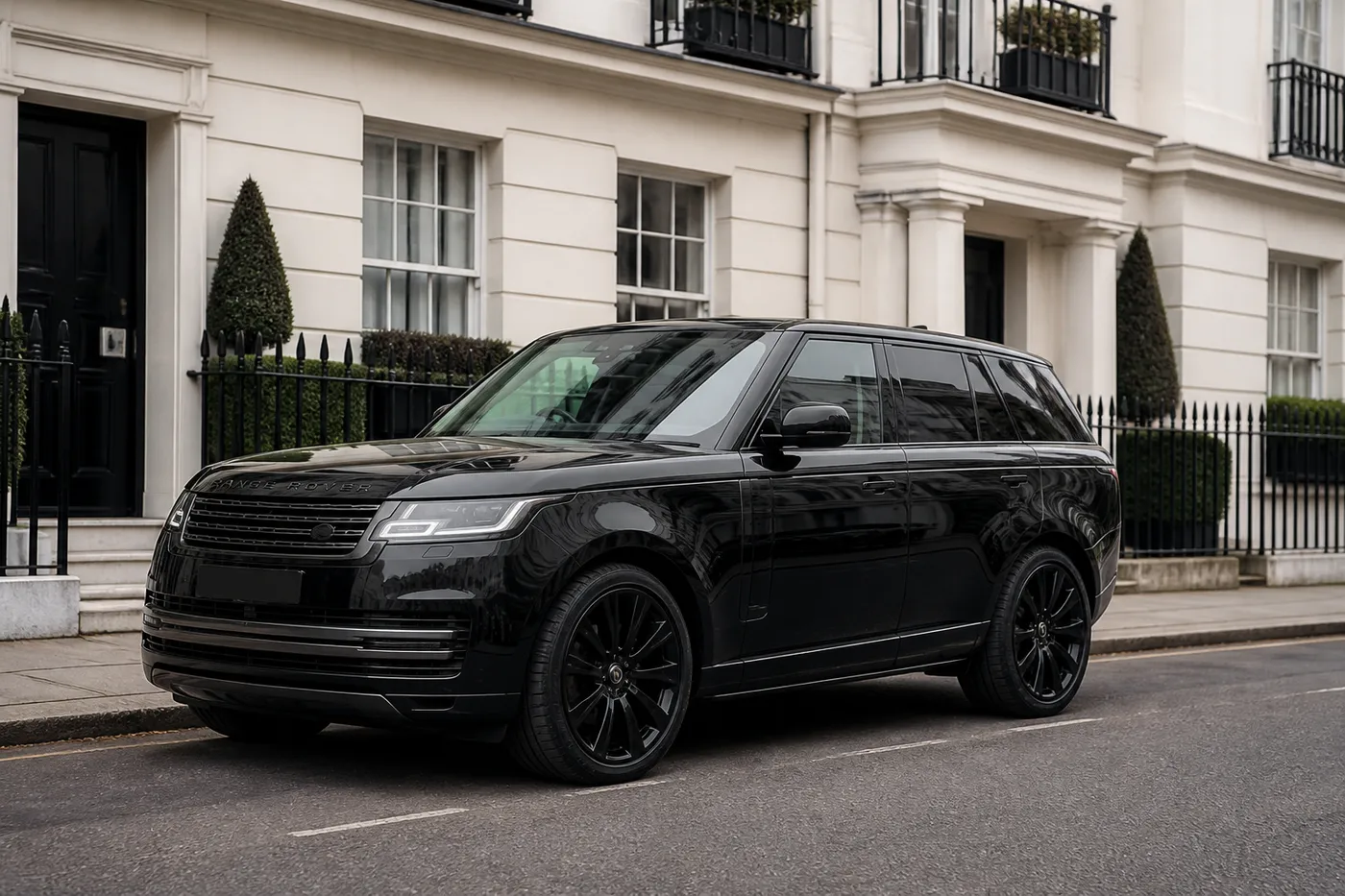 A car held at the kerb on a Belgravia street between stops
