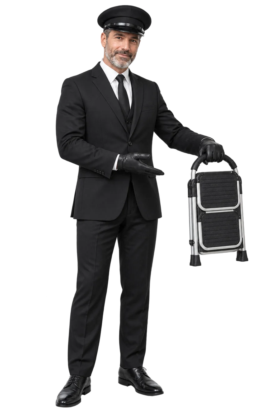 A chauffeur steadying the door at a stop along the route